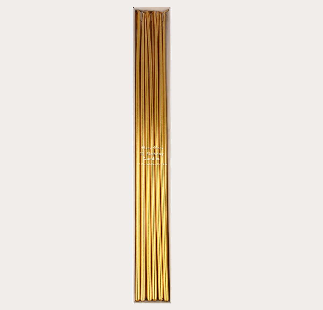 Tall Gold Tapered Birthday Candles x12