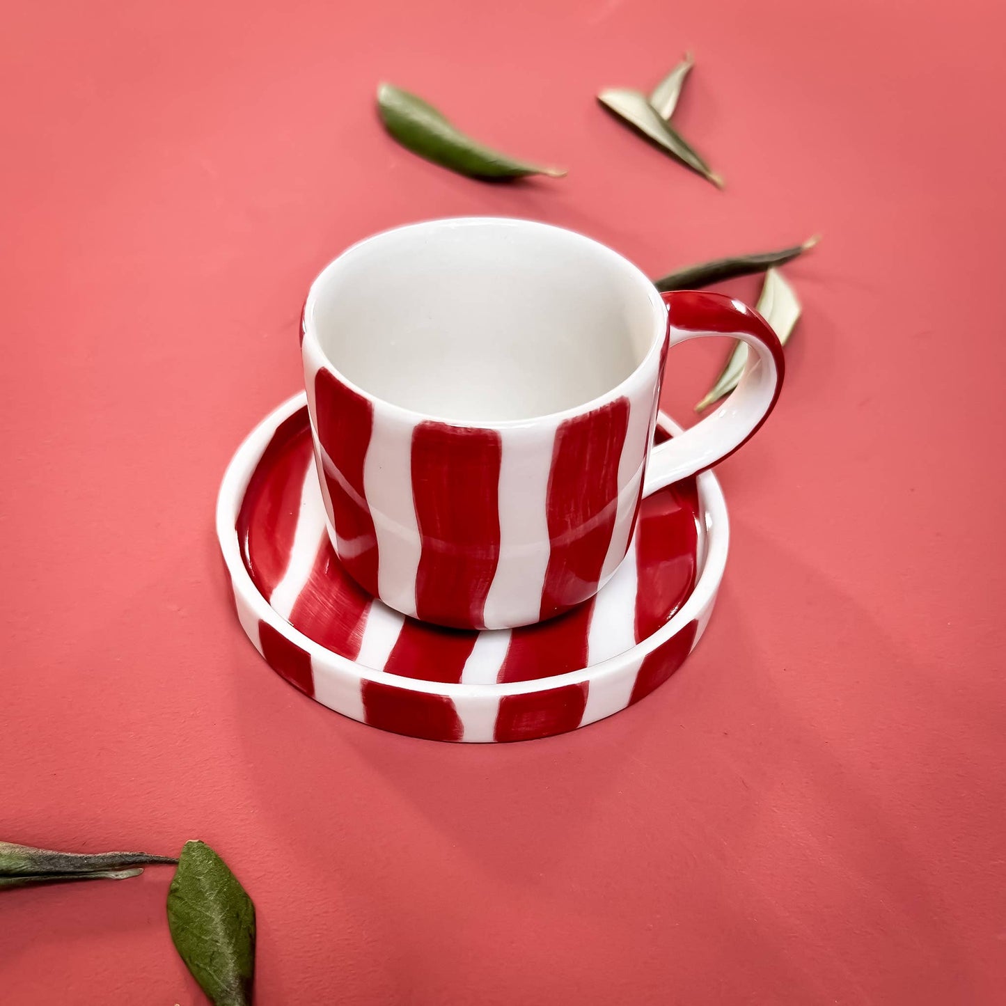 Striped Espresso Cup Set / Tramonto Red