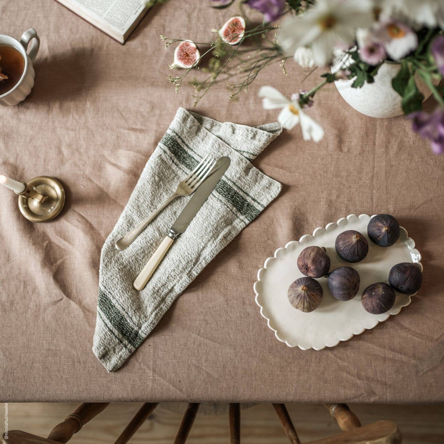 Linen Napkins x2 / Green Stripe Vintage
