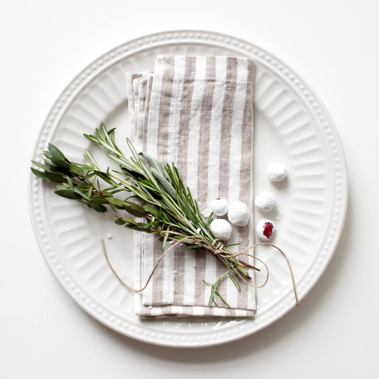 Linen Napkins x2 / Natural White Stripes